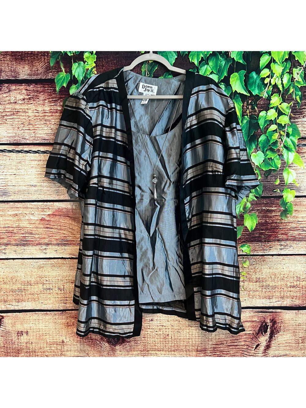 Vintage Dawn Joy II Jacket Blouse Necklace Womens 24W Plus Size Striped Cardigan